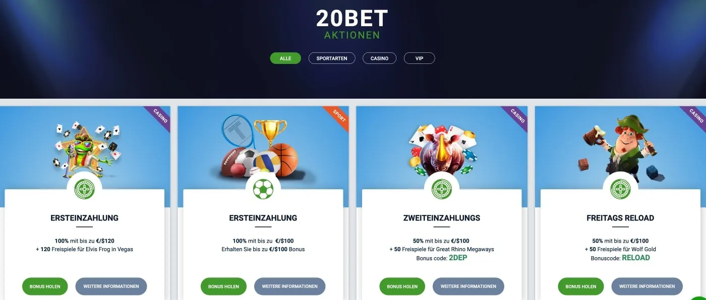 20Bet Casino Aktionen
